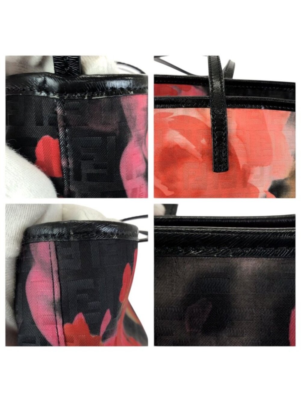 Fendi Zucchino Floral Black Pink Orange Nylon Leather Tote Shoulder Bag - Picture 5 of 9